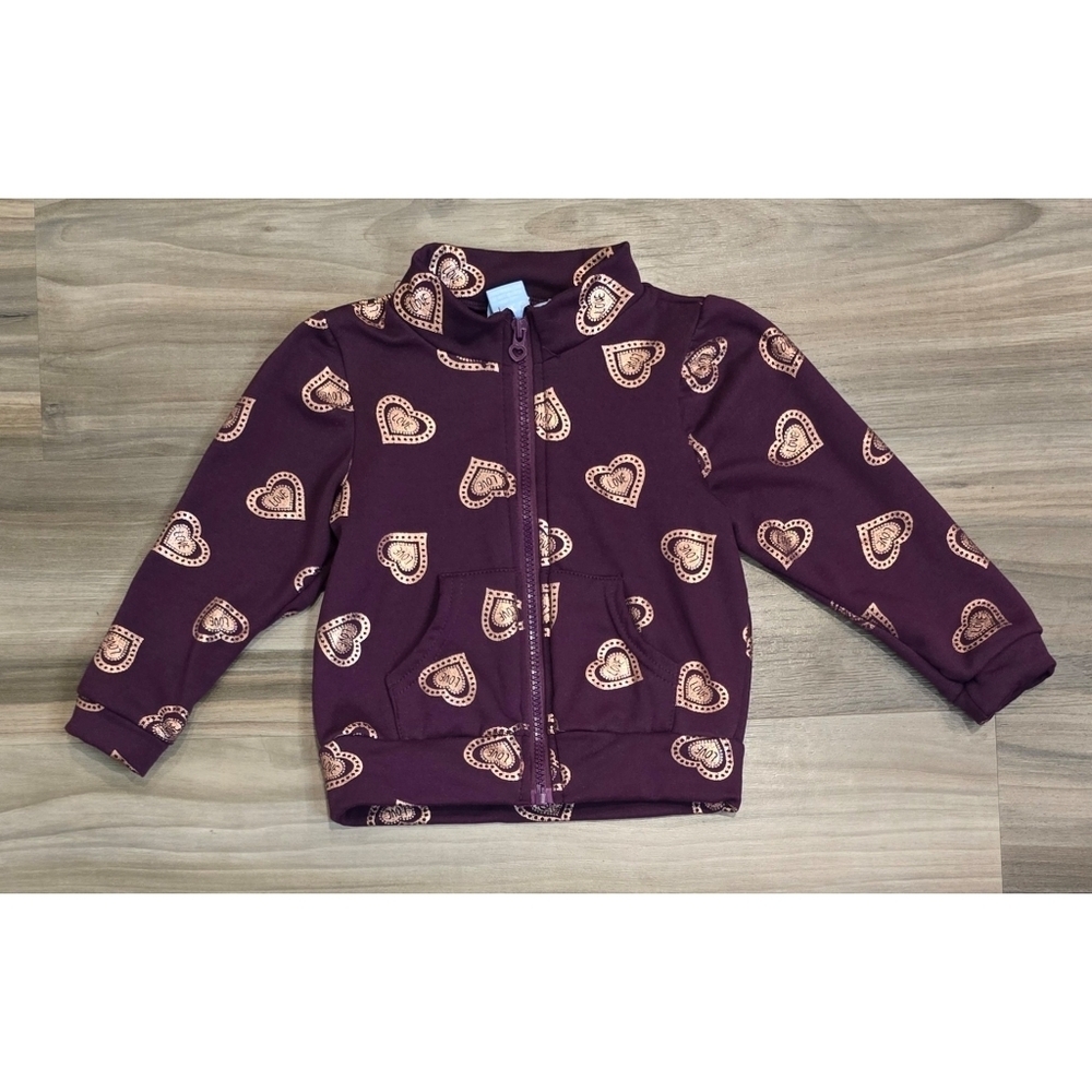 Emma & Elsa Burgundy Heart Zipper Hoodie – Size 4T